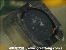 使用銀(Ag)鍍層的電源電感器(Power Inductors)，經過推力測試后，零件端點上已經看不到任何鍍層的痕跡了，所以其耐推力就比較小。