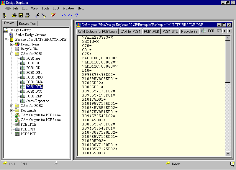 要檢查各Gerber輸出文件，則在瀏覽器中打開CAM Output for PCB1，即可看到一系列Gerber輸出文件。