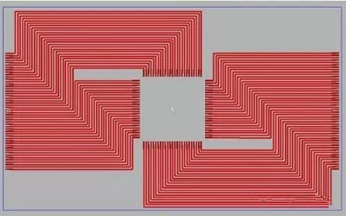 正方形芯片布線：(頂部)正交版圖布線要求很大的面積